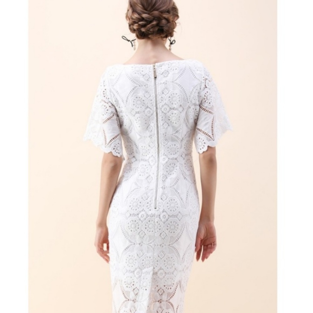 LAST ONE! Graceful White Crochet Midi Dress - Picture 4 of 7